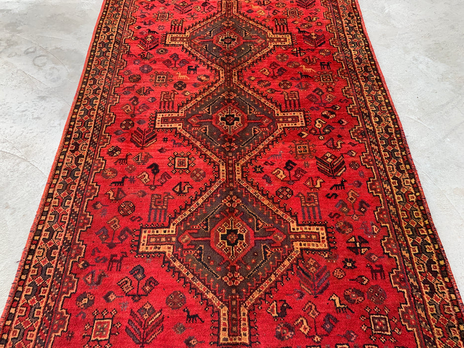 Hand-Knotted Persian Wool Rug 7'5 x 5'0 Red Tribal Medallion Area Rug - KBHM-1166