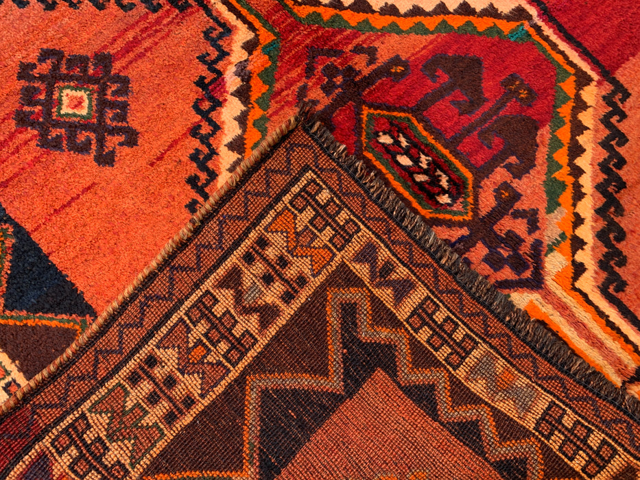 8'3 x 5'2 Hand-Knotted Persian Wool Rug in Rust, Peach, Brown & Ivory Tribal Geometric Design | KBHM-1167