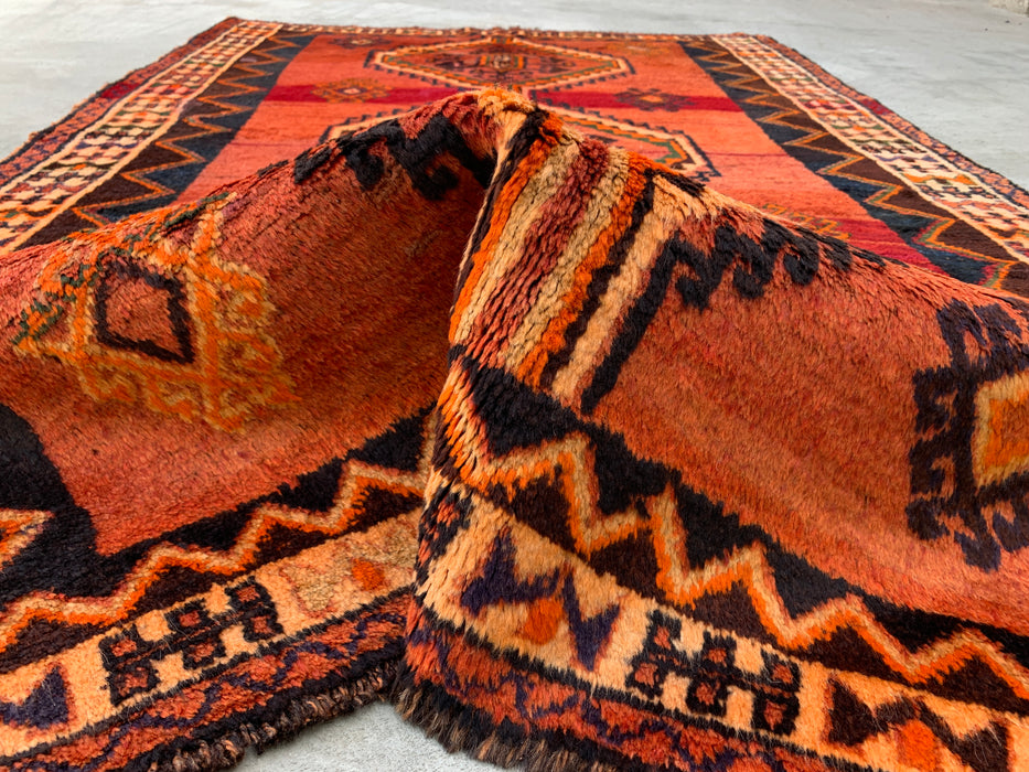 8'3 x 5'2 Hand-Knotted Persian Wool Rug in Rust, Peach, Brown & Ivory Tribal Geometric Design | KBHM-1167