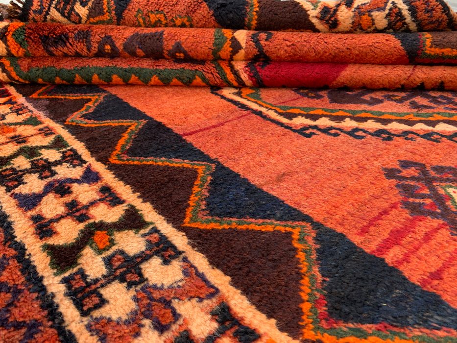 8'3 x 5'2 Hand-Knotted Persian Wool Rug in Rust, Peach, Brown & Ivory Tribal Geometric Design | KBHM-1167