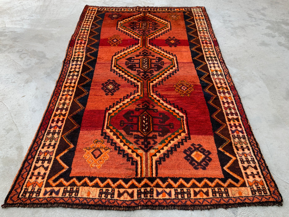 8'3 x 5'2 Hand-Knotted Persian Wool Rug in Rust, Peach, Brown & Ivory Tribal Geometric Design | KBHM-1167