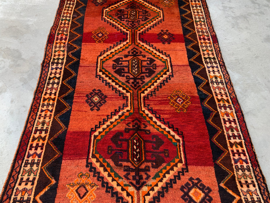 8'3 x 5'2 Hand-Knotted Persian Wool Rug in Rust, Peach, Brown & Ivory Tribal Geometric Design | KBHM-1167