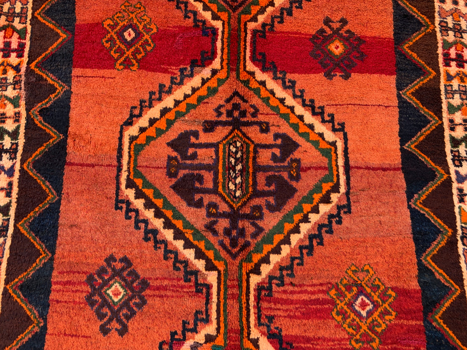 8'3 x 5'2 Hand-Knotted Persian Wool Rug in Rust, Peach, Brown & Ivory Tribal Geometric Design | KBHM-1167