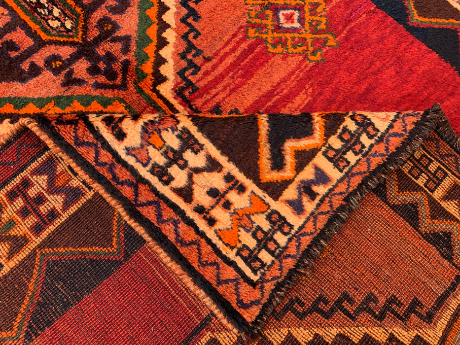 8'3 x 5'2 Hand-Knotted Persian Wool Rug in Rust, Peach, Brown & Ivory Tribal Geometric Design | KBHM-1167