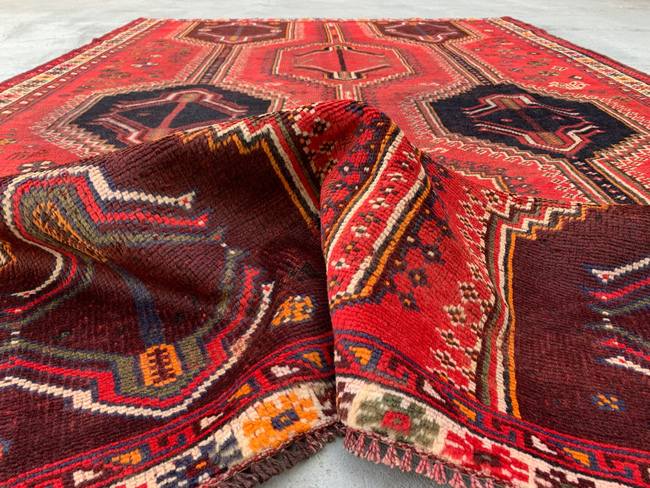 KBHM-1169 Hand-Knotted Persian Wool Rug – 9'2" x 6'2" Red Tribal Vintage Area Rug