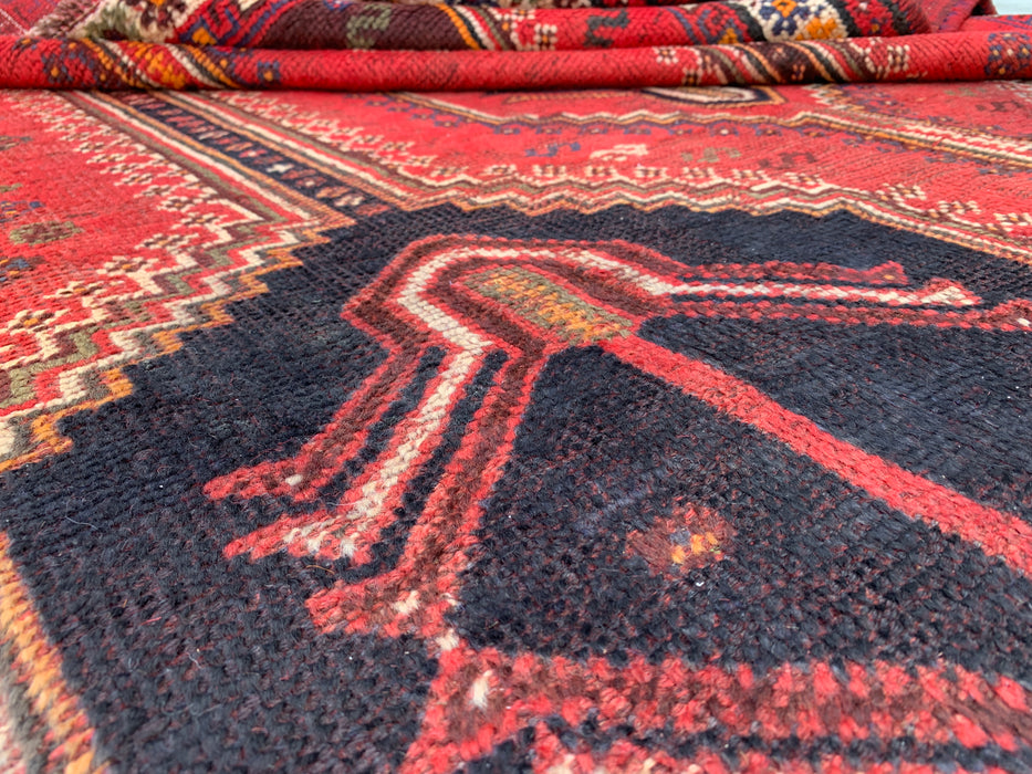 KBHM-1169 Hand-Knotted Persian Wool Rug – 9'2" x 6'2" Red Tribal Vintage Area Rug