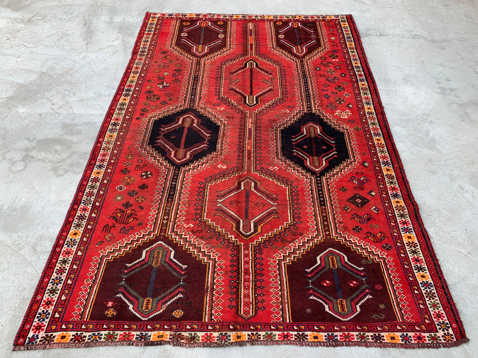 KBHM-1169 Hand-Knotted Persian Wool Rug – 9'2" x 6'2" Red Tribal Vintage Area Rug