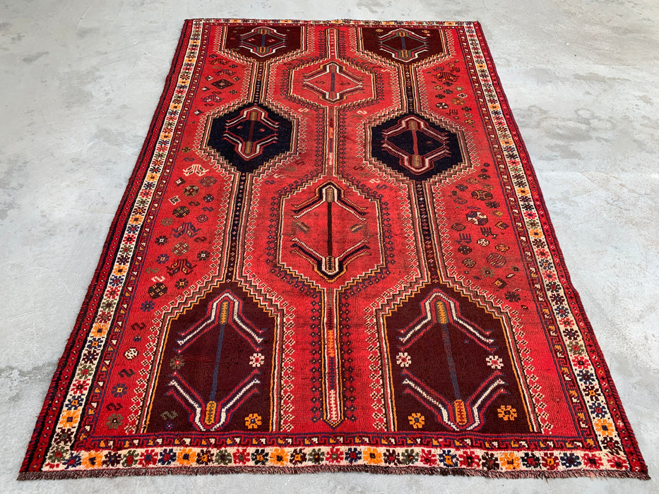 KBHM-1169 Hand-Knotted Persian Wool Rug – 9'2" x 6'2" Red Tribal Vintage Area Rug