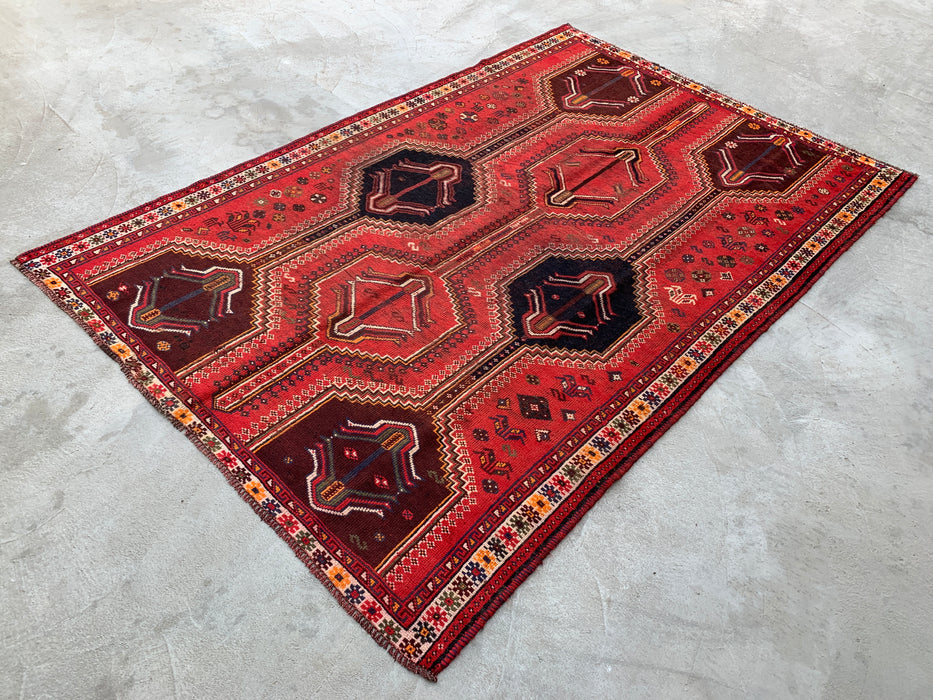 KBHM-1169 Hand-Knotted Persian Wool Rug – 9'2" x 6'2" Red Tribal Vintage Area Rug