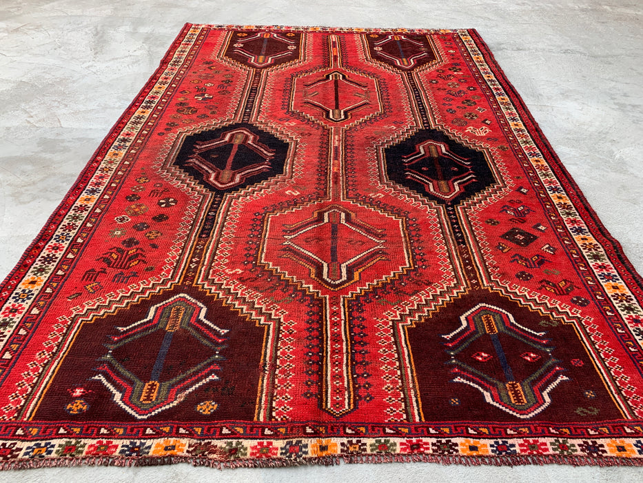 KBHM-1169 Hand-Knotted Persian Wool Rug – 9'2" x 6'2" Red Tribal Vintage Area Rug