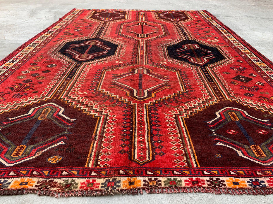 KBHM-1169 Hand-Knotted Persian Wool Rug – 9'2" x 6'2" Red Tribal Vintage Area Rug