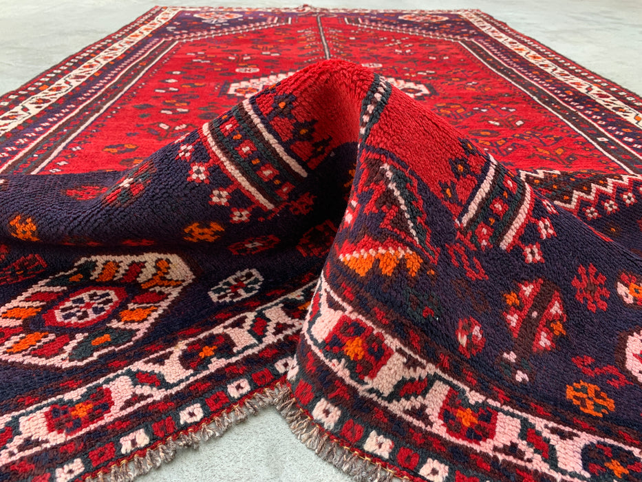 Hand-Knotted Persian Wool Rug 7'11 x 4'9 Red/Navy Tribal Area Rug - KBHM-1170