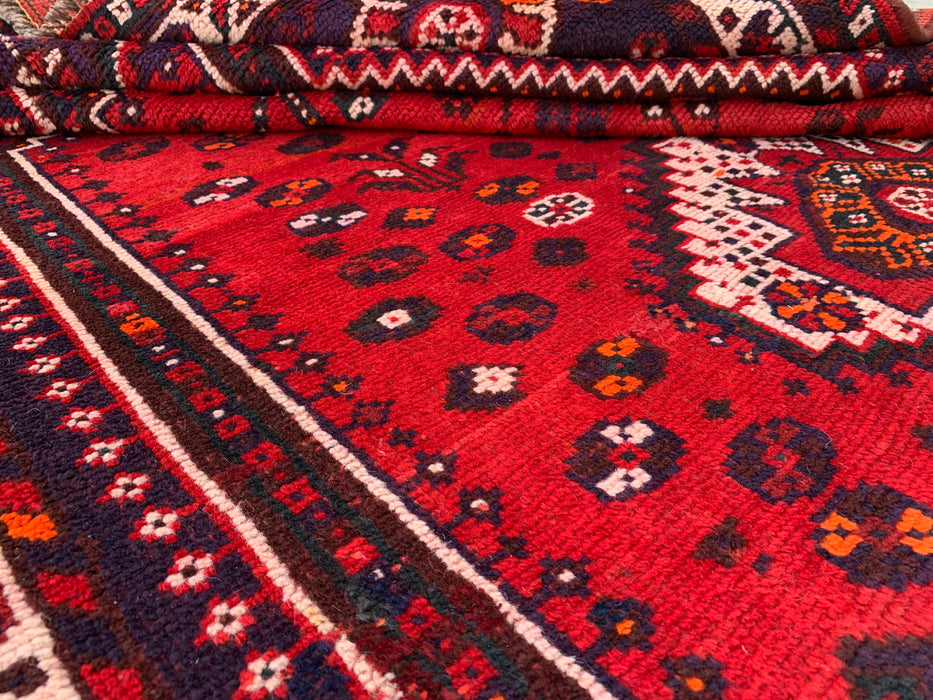 Hand-Knotted Persian Wool Rug 7'11 x 4'9 Red/Navy Tribal Area Rug - KBHM-1170