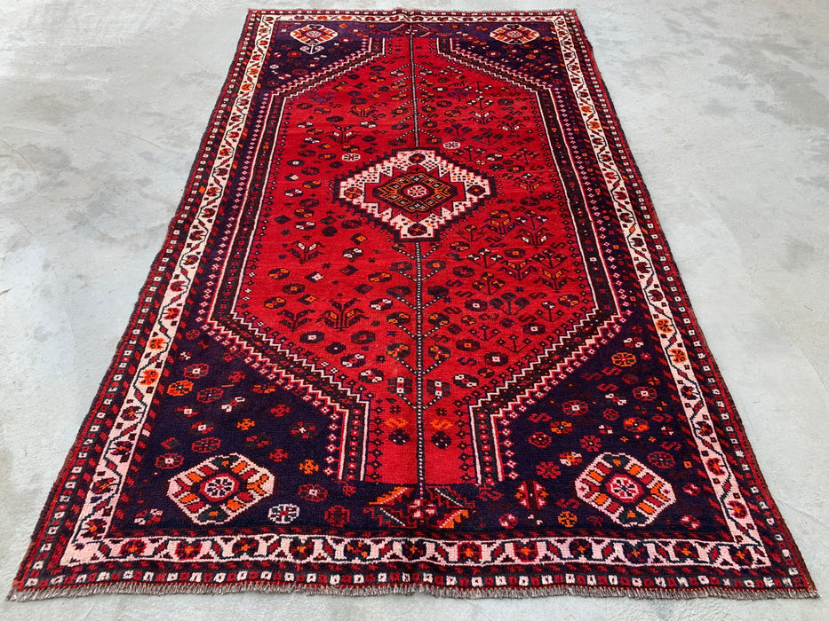Hand-Knotted Persian Wool Rug 7'11 x 4'9 Red/Navy Tribal Area Rug - KBHM-1170
