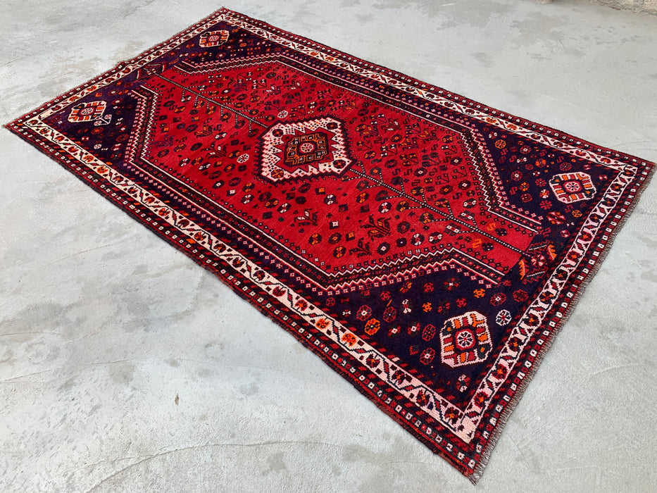Hand-Knotted Persian Wool Rug 7'11 x 4'9 Red/Navy Tribal Area Rug - KBHM-1170