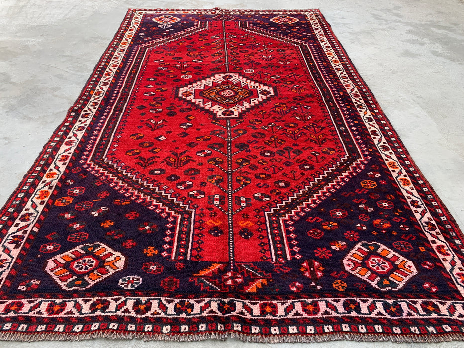 Hand-Knotted Persian Wool Rug 7'11 x 4'9 Red/Navy Tribal Area Rug - KBHM-1170