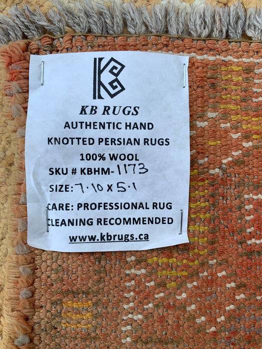 Hand-Knotted Persian Wool Rug 7'10 x 5'1 Beige, Ivory & Soft Yellow Tribal Medallion Area Rug - KBHM-1173