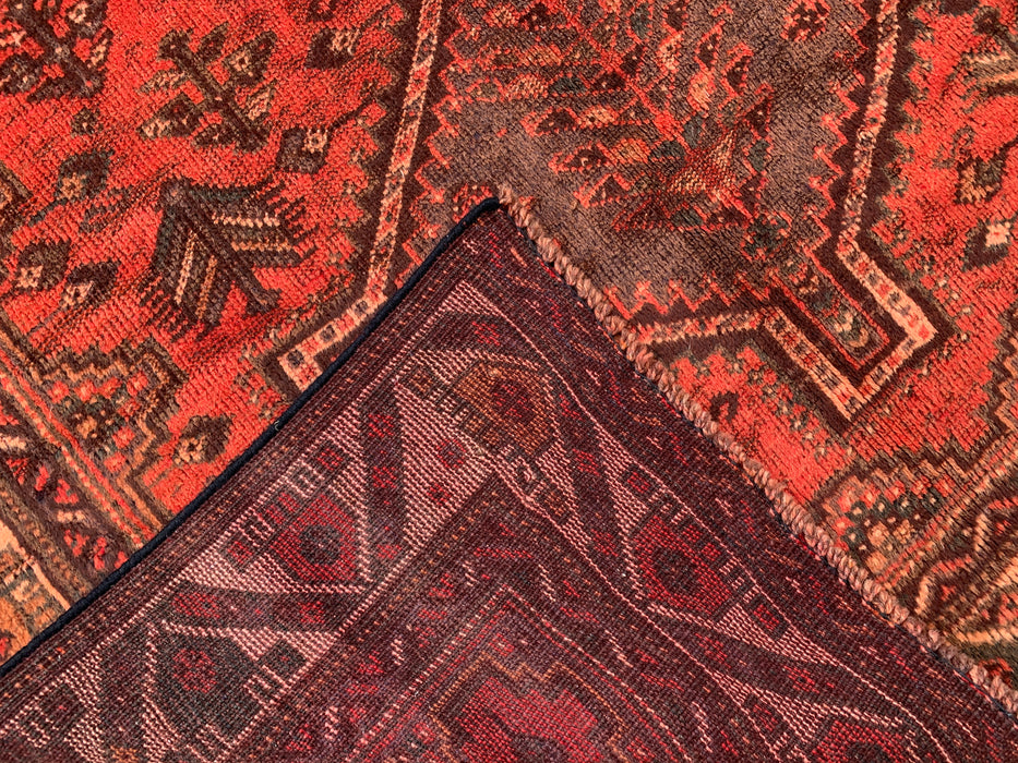 KBHM-1174 Hand-Knotted Persian Wool Rug – 7'5 x 4'7 Red, Brown & Peach Tribal Medallion Area Rug
