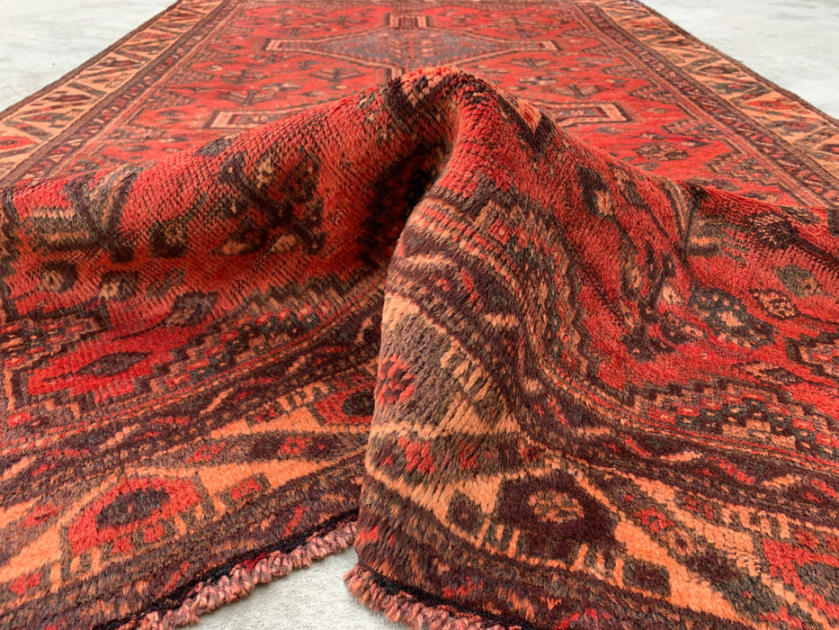 KBHM-1174 Hand-Knotted Persian Wool Rug – 7'5 x 4'7 Red, Brown & Peach Tribal Medallion Area Rug