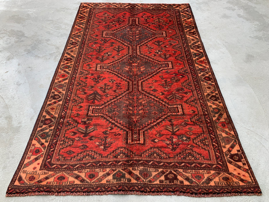 KBHM-1174 Hand-Knotted Persian Wool Rug – 7'5 x 4'7 Red, Brown & Peach Tribal Medallion Area Rug