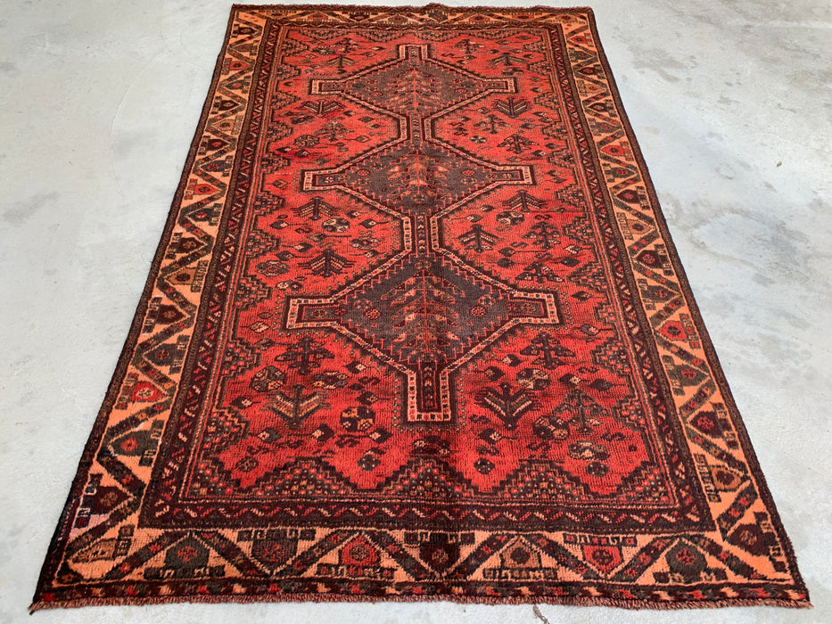 KBHM-1174 Hand-Knotted Persian Wool Rug – 7'5 x 4'7 Red, Brown & Peach Tribal Medallion Area Rug