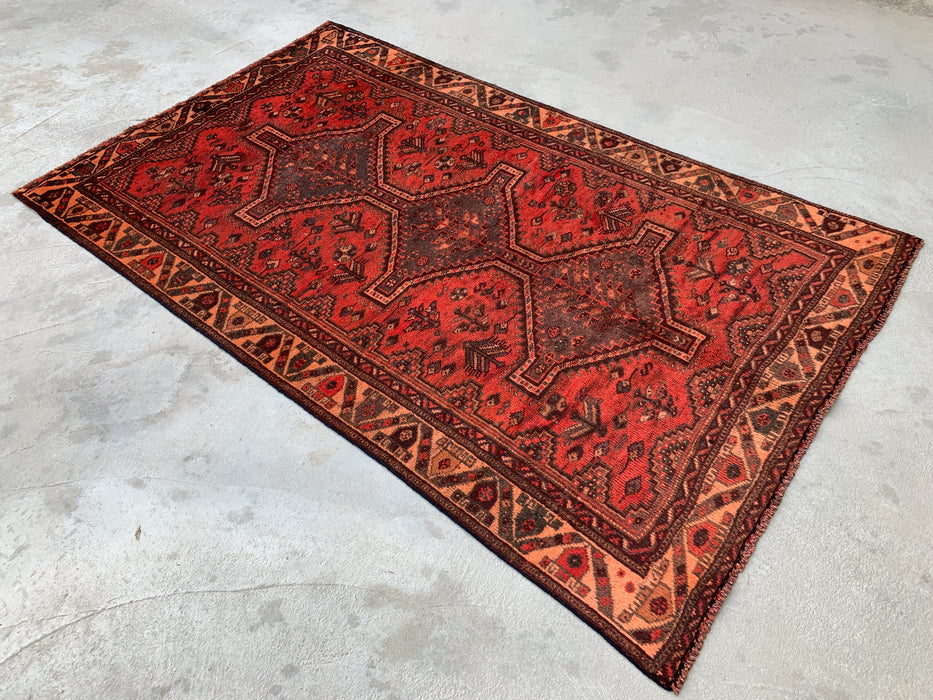 KBHM-1174 Hand-Knotted Persian Wool Rug – 7'5 x 4'7 Red, Brown & Peach Tribal Medallion Area Rug