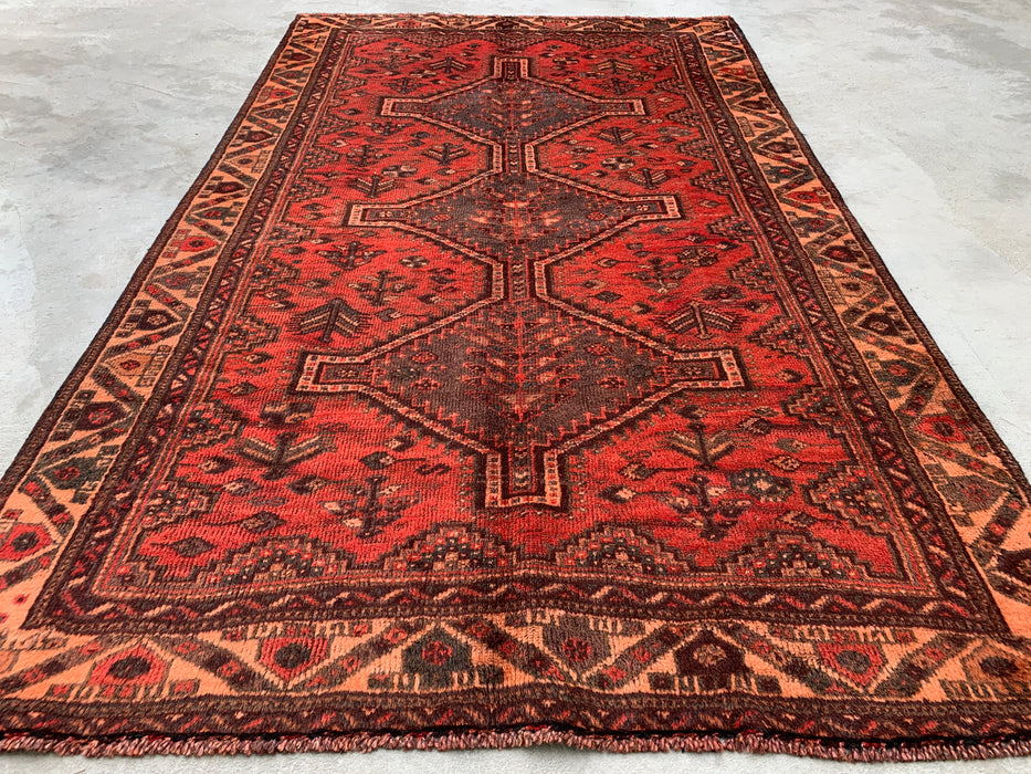 KBHM-1174 Hand-Knotted Persian Wool Rug – 7'5 x 4'7 Red, Brown & Peach Tribal Medallion Area Rug