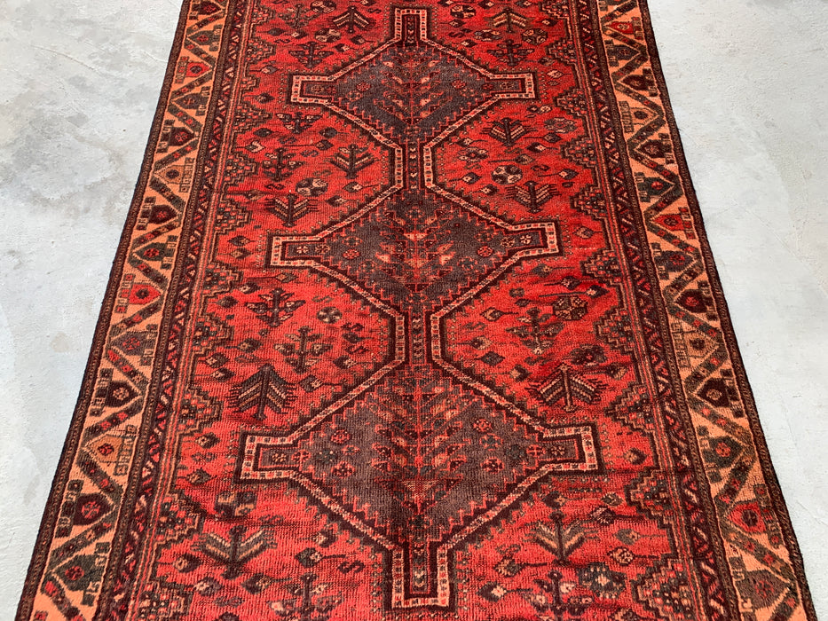 KBHM-1174 Hand-Knotted Persian Wool Rug – 7'5 x 4'7 Red, Brown & Peach Tribal Medallion Area Rug
