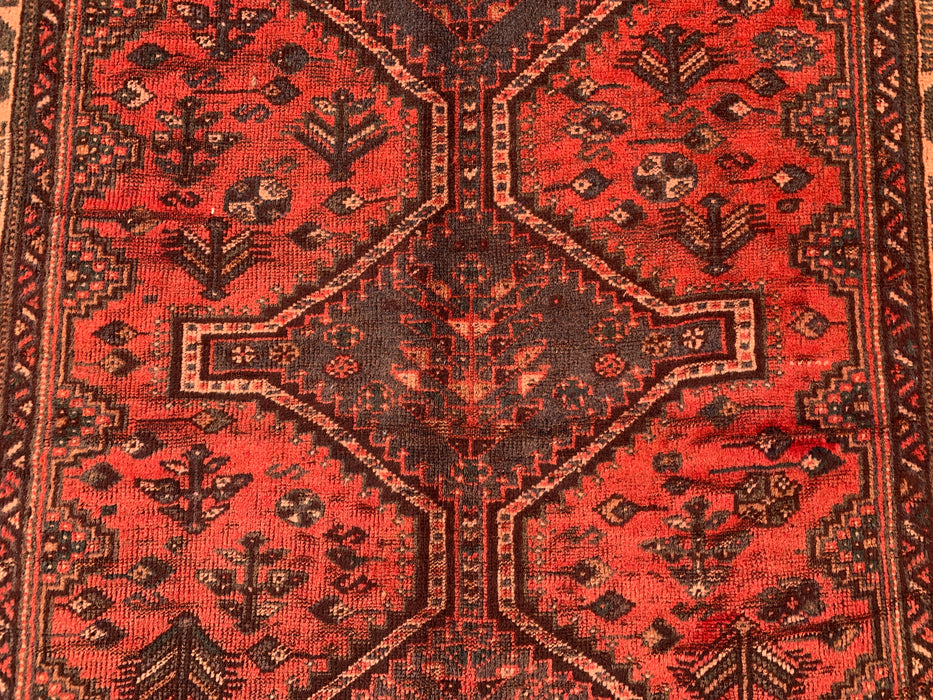 KBHM-1174 Hand-Knotted Persian Wool Rug – 7'5 x 4'7 Red, Brown & Peach Tribal Medallion Area Rug