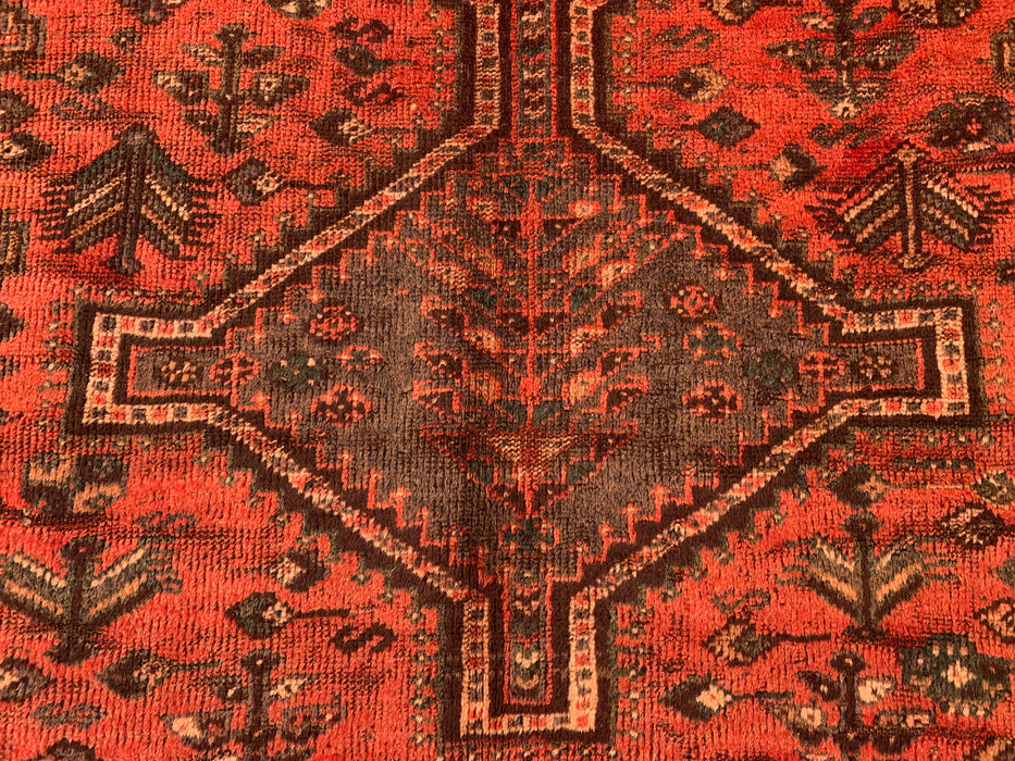 KBHM-1174 Hand-Knotted Persian Wool Rug – 7'5 x 4'7 Red, Brown & Peach Tribal Medallion Area Rug