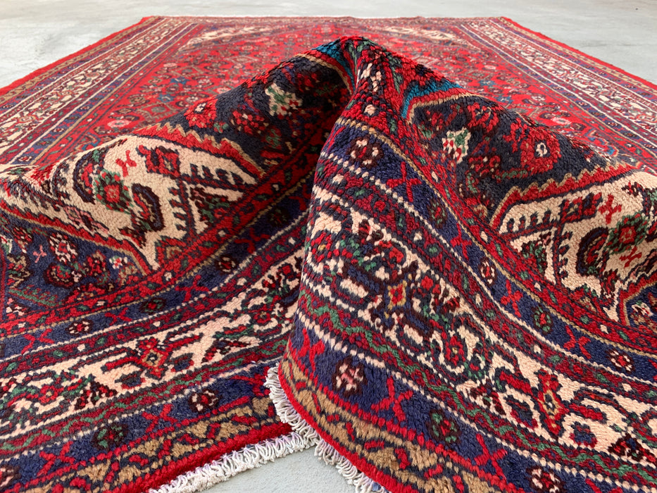 KBHM-1176 Hand-Knotted Persian Wool Rug – 10'3" x 6'8" – Red, Ivory & Navy Traditional Medallion Area Rug
