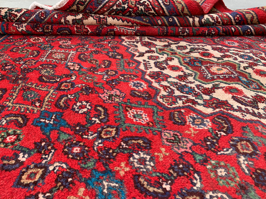 KBHM-1176 Hand-Knotted Persian Wool Rug – 10'3" x 6'8" – Red, Ivory & Navy Traditional Medallion Area Rug