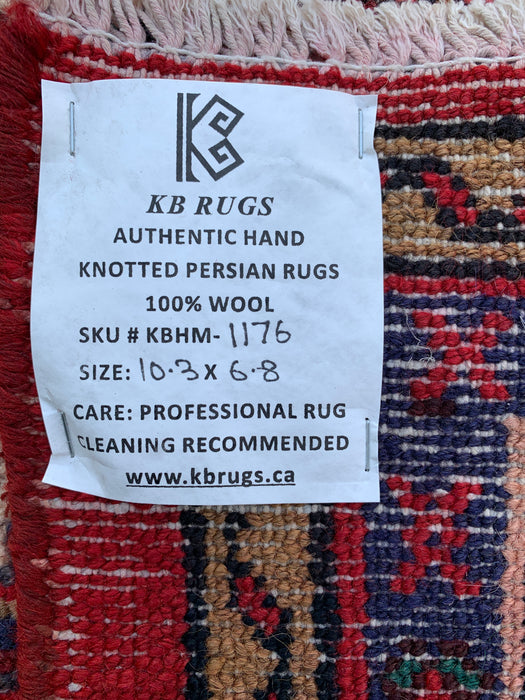 KBHM-1176 Hand-Knotted Persian Wool Rug – 10'3" x 6'8" – Red, Ivory & Navy Traditional Medallion Area Rug