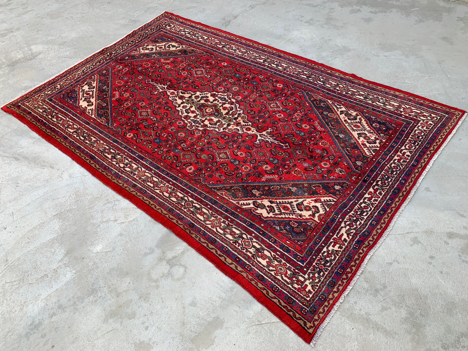 KBHM-1176 Hand-Knotted Persian Wool Rug – 10'3" x 6'8" – Red, Ivory & Navy Traditional Medallion Area Rug
