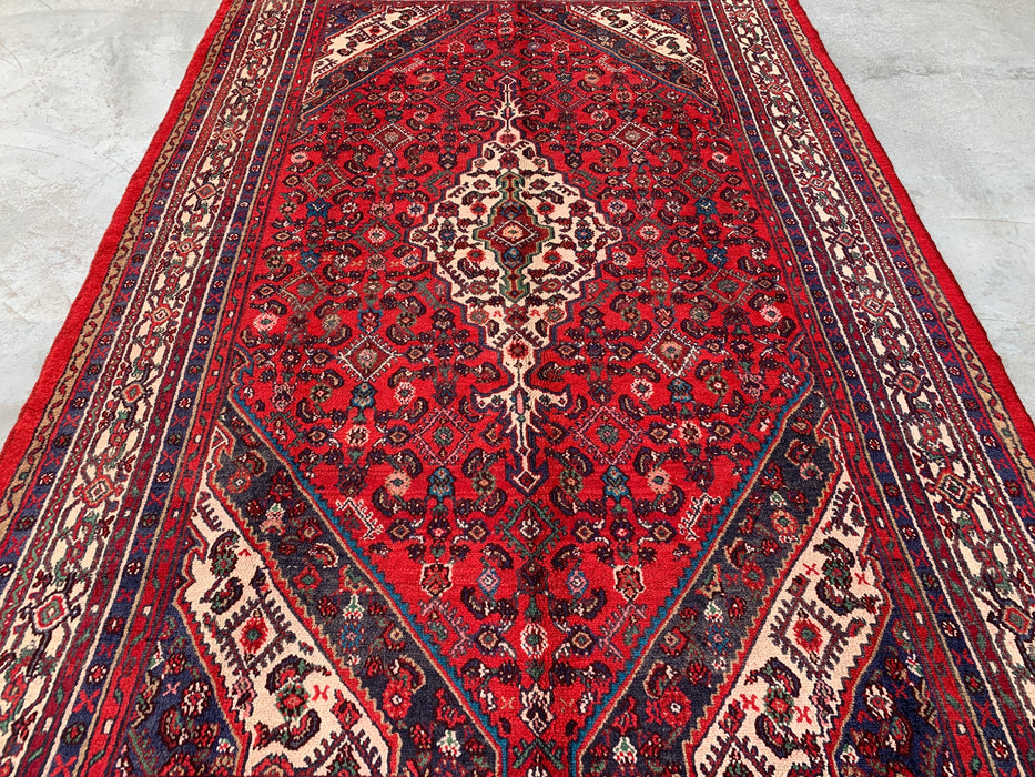 KBHM-1176 Hand-Knotted Persian Wool Rug – 10'3" x 6'8" – Red, Ivory & Navy Traditional Medallion Area Rug