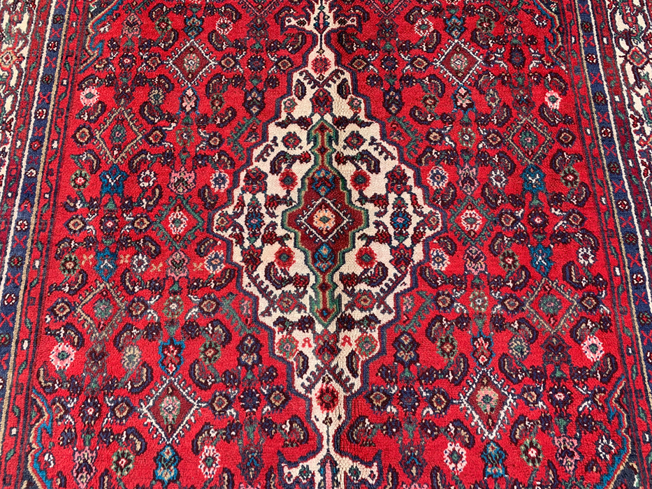 KBHM-1176 Hand-Knotted Persian Wool Rug – 10'3" x 6'8" – Red, Ivory & Navy Traditional Medallion Area Rug