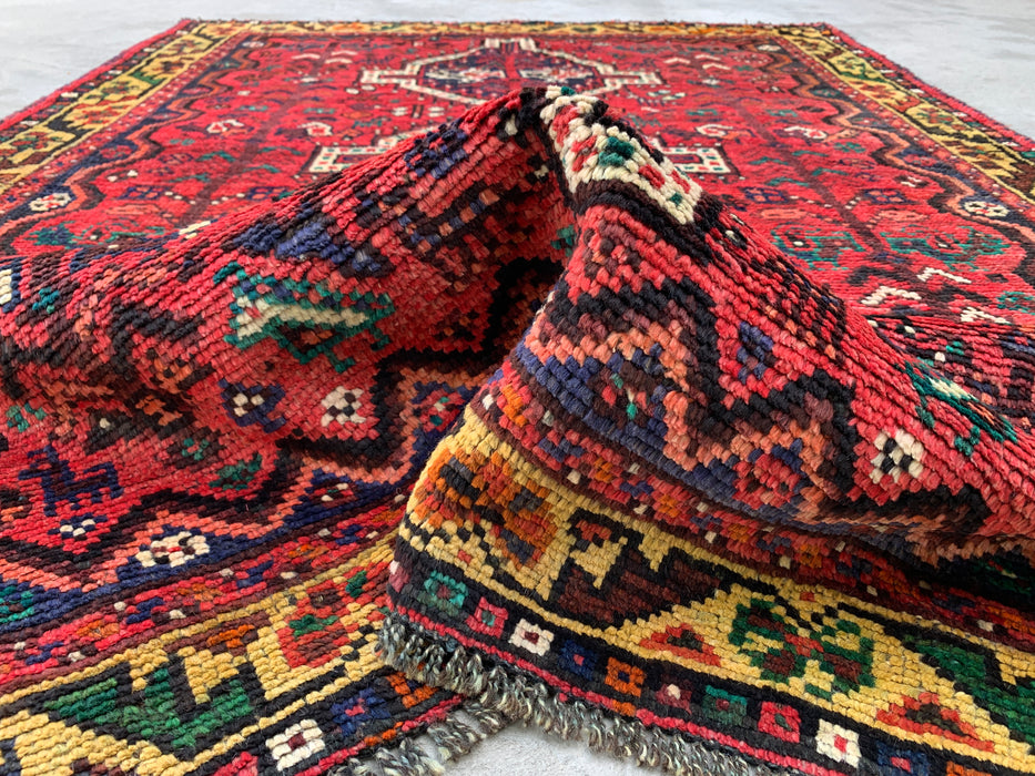 Hand-Knotted Persian Wool Rug 7'0 x 5'0 – Red Tribal Vintage Area Rug – KBHM-1177
