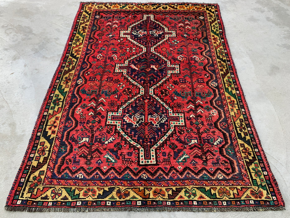 Hand-Knotted Persian Wool Rug 7'0 x 5'0 – Red Tribal Vintage Area Rug – KBHM-1177