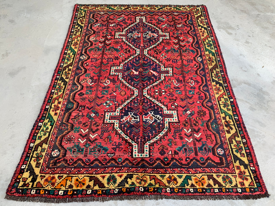 Hand-Knotted Persian Wool Rug 7'0 x 5'0 – Red Tribal Vintage Area Rug – KBHM-1177