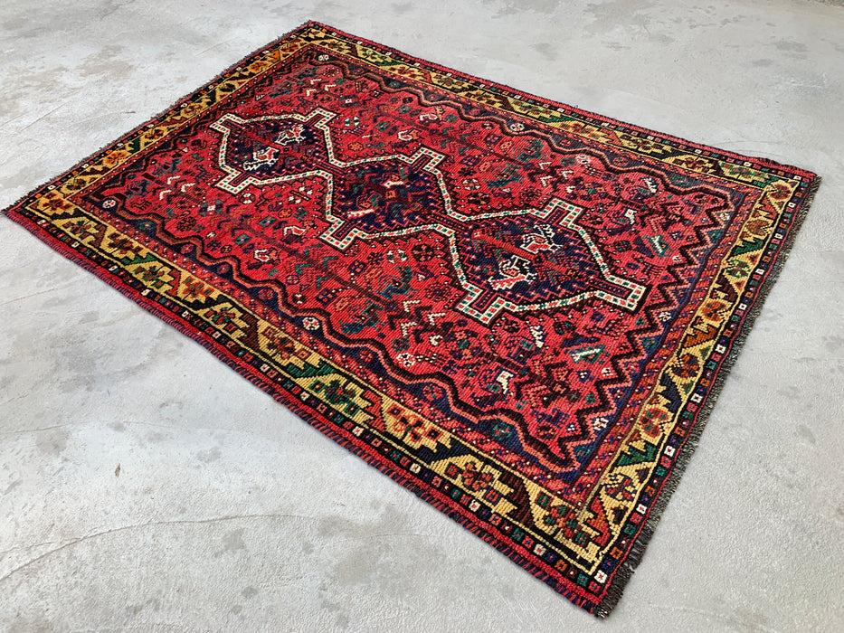 Hand-Knotted Persian Wool Rug 7'0 x 5'0 – Red Tribal Vintage Area Rug – KBHM-1177