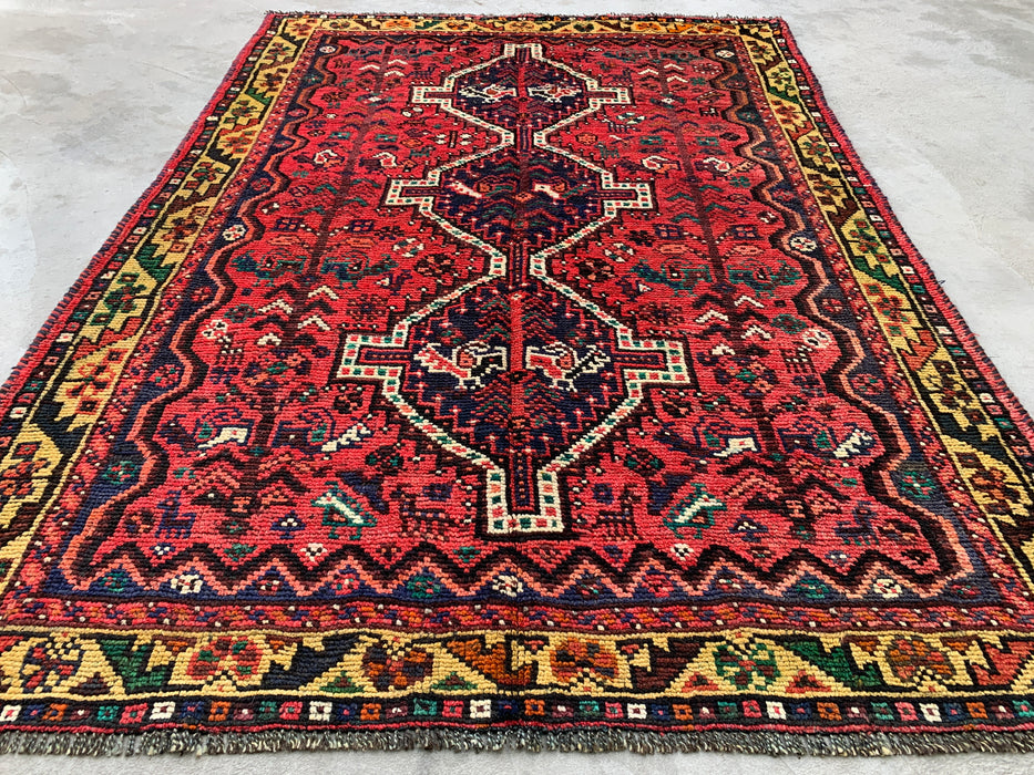 Hand-Knotted Persian Wool Rug 7'0 x 5'0 – Red Tribal Vintage Area Rug – KBHM-1177