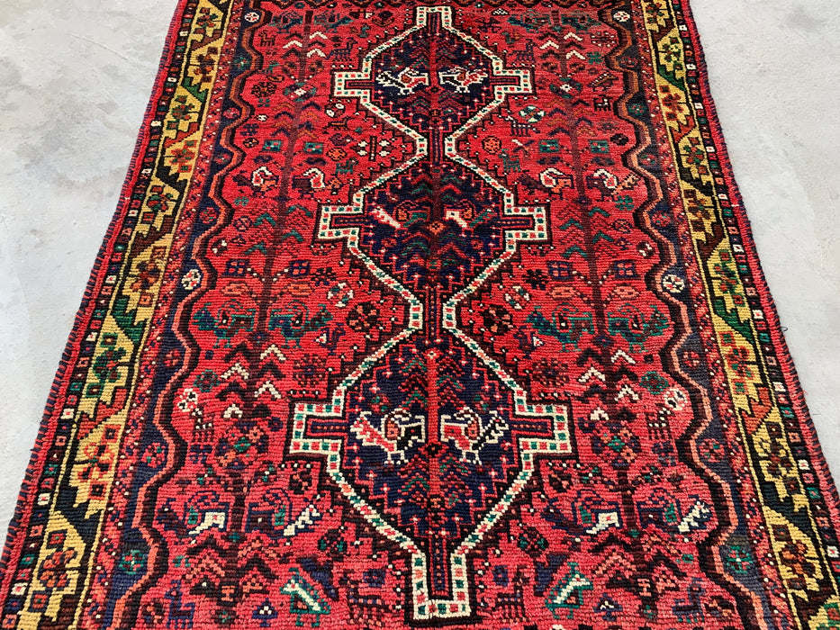 Hand-Knotted Persian Wool Rug 7'0 x 5'0 – Red Tribal Vintage Area Rug – KBHM-1177