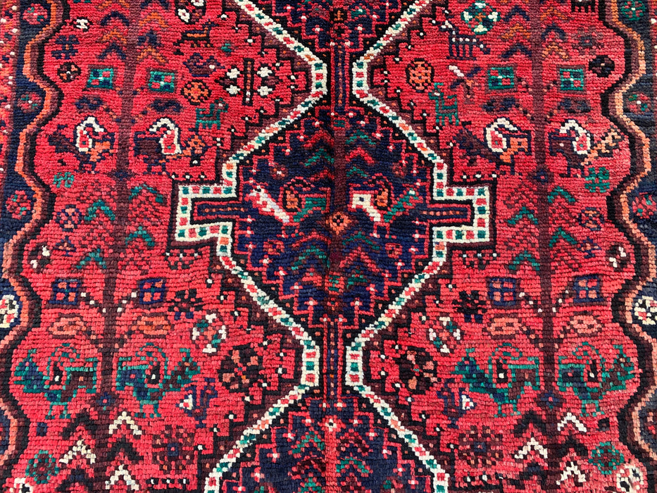 Hand-Knotted Persian Wool Rug 7'0 x 5'0 – Red Tribal Vintage Area Rug – KBHM-1177