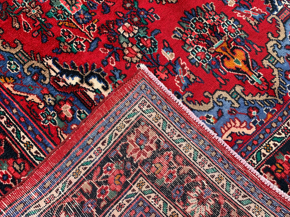 Handmade Persian Wool Area Rug 7x10 - Red, Blue & Ivory Traditional Floral Persian Style Rug - Exact Size 10'2" x 7'0" - KBHM-1179