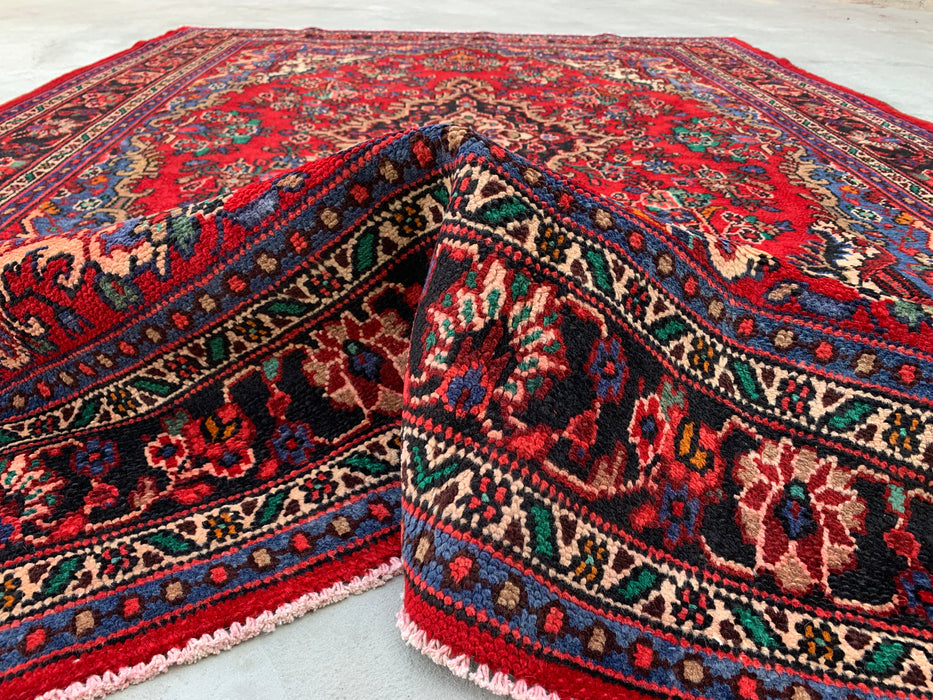 Handmade Persian Wool Area Rug 7x10 - Red, Blue & Ivory Traditional Floral Persian Style Rug - Exact Size 10'2" x 7'0" - KBHM-1179