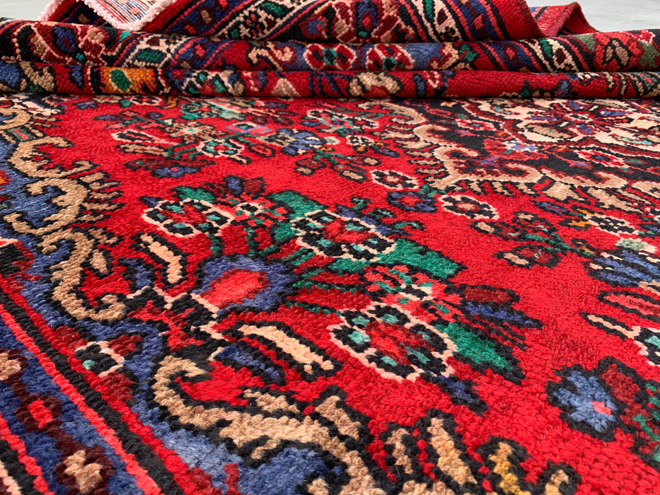 Handmade Persian Wool Area Rug 7x10 - Red, Blue & Ivory Traditional Floral Persian Style Rug - Exact Size 10'2" x 7'0" - KBHM-1179