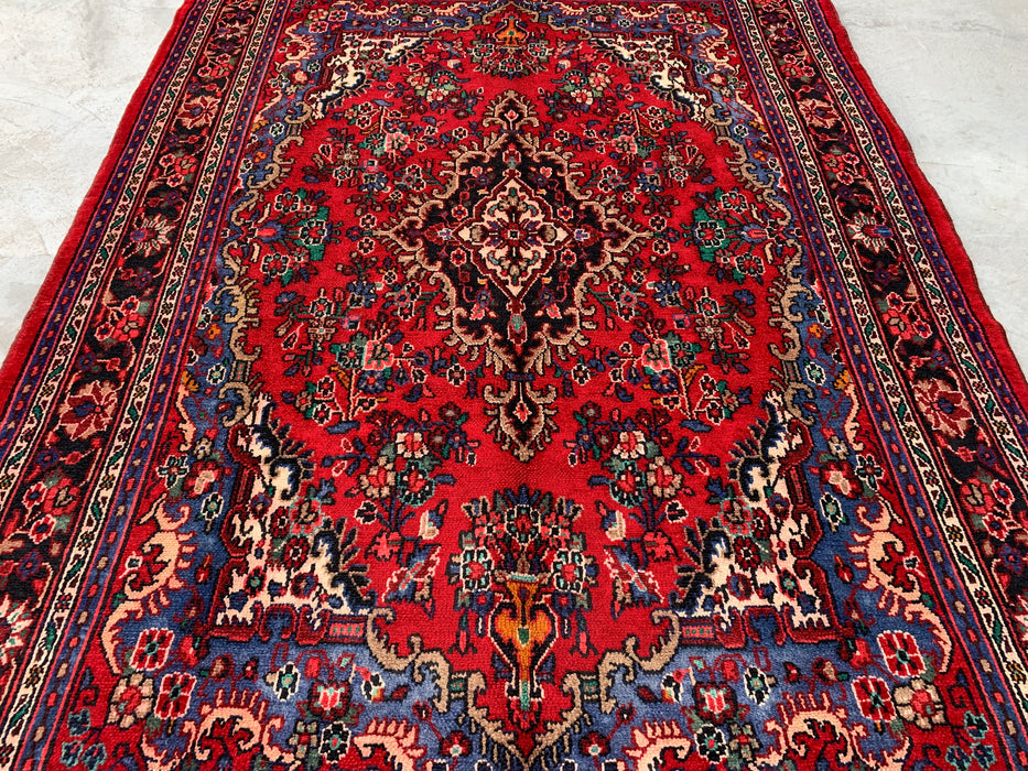 Handmade Persian Wool Area Rug 7x10 - Red, Blue & Ivory Traditional Floral Persian Style Rug - Exact Size 10'2" x 7'0" - KBHM-1179