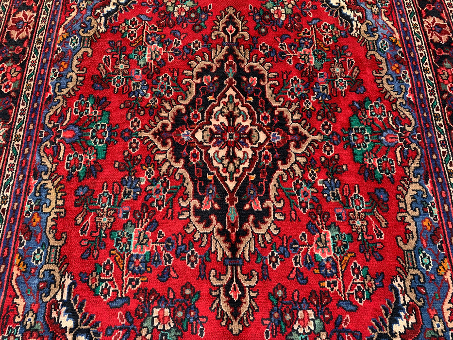 Handmade Persian Wool Area Rug 7x10 - Red, Blue & Ivory Traditional Floral Persian Style Rug - Exact Size 10'2" x 7'0" - KBHM-1179