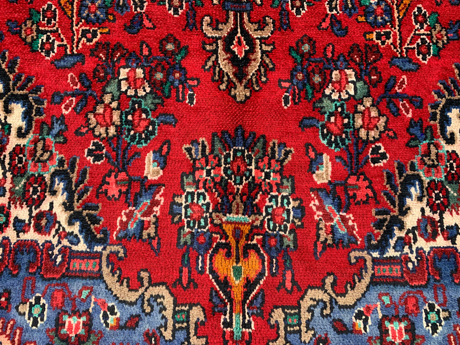 Handmade Persian Wool Area Rug 7x10 - Red, Blue & Ivory Traditional Floral Persian Style Rug - Exact Size 10'2" x 7'0" - KBHM-1179