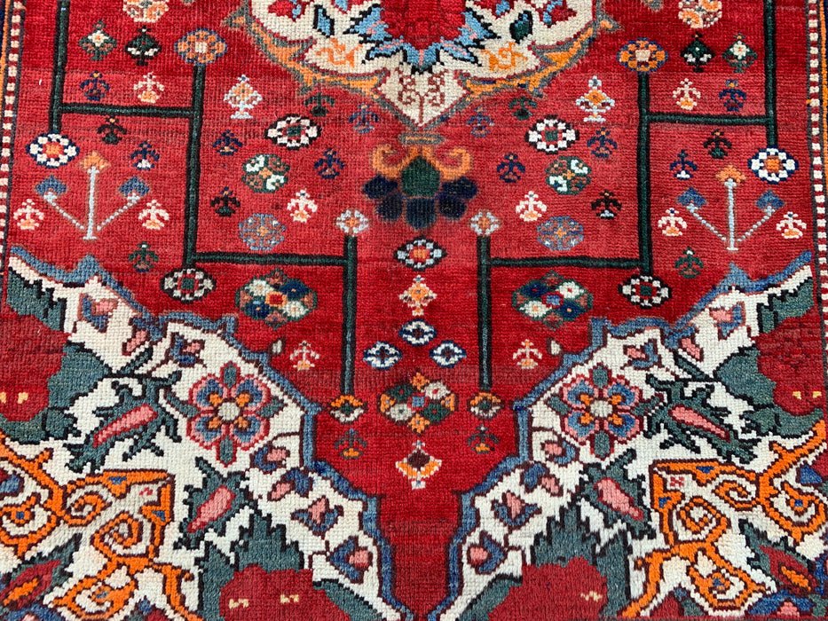 KBHM-1183 Hand-Knotted Persian Wool Runner Rug – 10'0 x 3'3 Red, Ivory & Navy Traditional Floral Runner